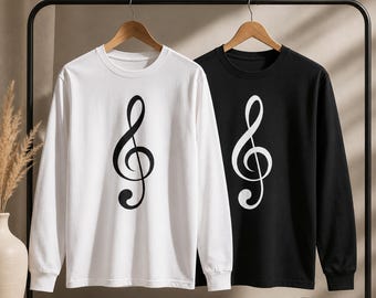 Treble Clef Long Sleeve Men Women Shirt, Unisex Music Teacher Gift, Minimalist Musician Tee