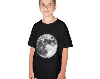 Youth Kids Full Moon T-Shirt, Youth Space Celestial Tee, Lunar Astronomy Shirt