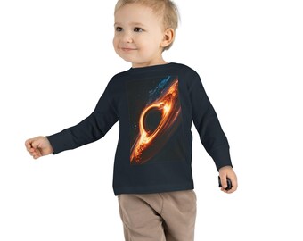 Camiseta de manga larga para niños pequeños con diseño de agujero negro, camiseta espacial de galaxia cósmica, ropa de futuro astronauta.