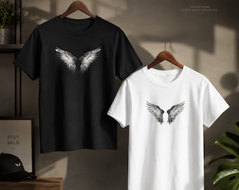 Youth Kids Angel Wings Boys Girls TShirt, Minimalist Gothic Graphic Tee, Teen Shirt