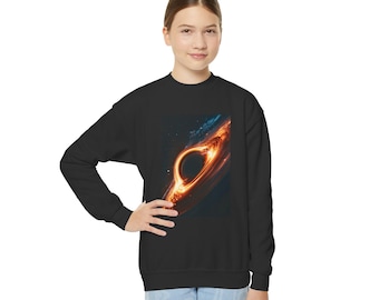Youth Black Hole Crewneck Sweatshirt, Cosmic Galaxy Space Astronomy Pullover