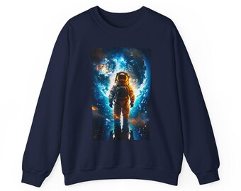 Sudadera de cuello redondo con estampado de portal cósmico de astronauta, jersey con diseño de galaxia y espacio para amantes del espacio.