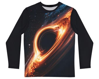 Camiseta de manga larga con estampado de agujero negro, top con estampado integral de galaxia cósmica, arte espacial de ciencia ficción.