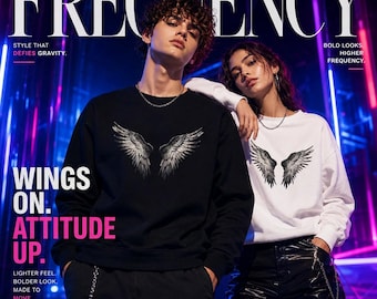 Minimalist Angel Wings Men Women Crewneck Sweatshirt, Gothic Graphic Unisex Pullover, Spiritual Design