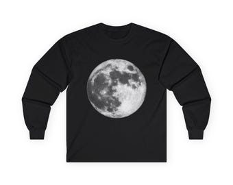 Camiseta de manga larga con estampado de luna llena, camiseta con diseño lunar celestial, regalo de astronomía y espacio.