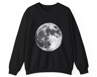 Sudadera de cuello redondo con diseño de luna llena, suéter lunar celestial, jersey espacial de astronomía para amantes del espacio.