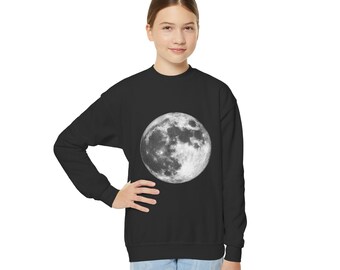 Youth Full Moon Crewneck Sweatshirt, Celestial Lunar Space Pullover