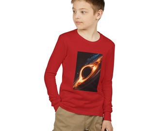 Camiseta juvenil de manga larga con diseño de agujero negro, camiseta espacial de galaxia cósmica, arte astronómico