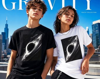 Black Hole Youth Kids TShirt, Monochrome Cosmic Galaxy Tee, Astronomy Space Shirt