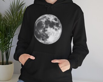 Sudadera con capucha de luna llena, sudadera con estampado de la superficie lunar, regalo de astronomía y espacio.