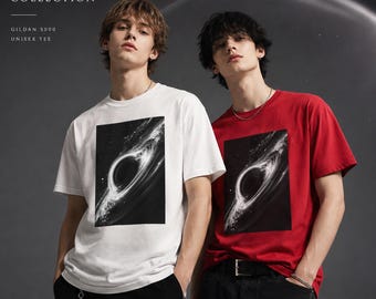 Monochrome Black Hole Men Women TShirt, Cosmic Galaxy Graphic Tee, Sci Fi Design Shirt