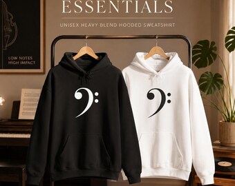 Unisex Bass Clef Men Women Hoodie, Minimalist Music Teacher Pullover, Bass Player Sweatshirt
