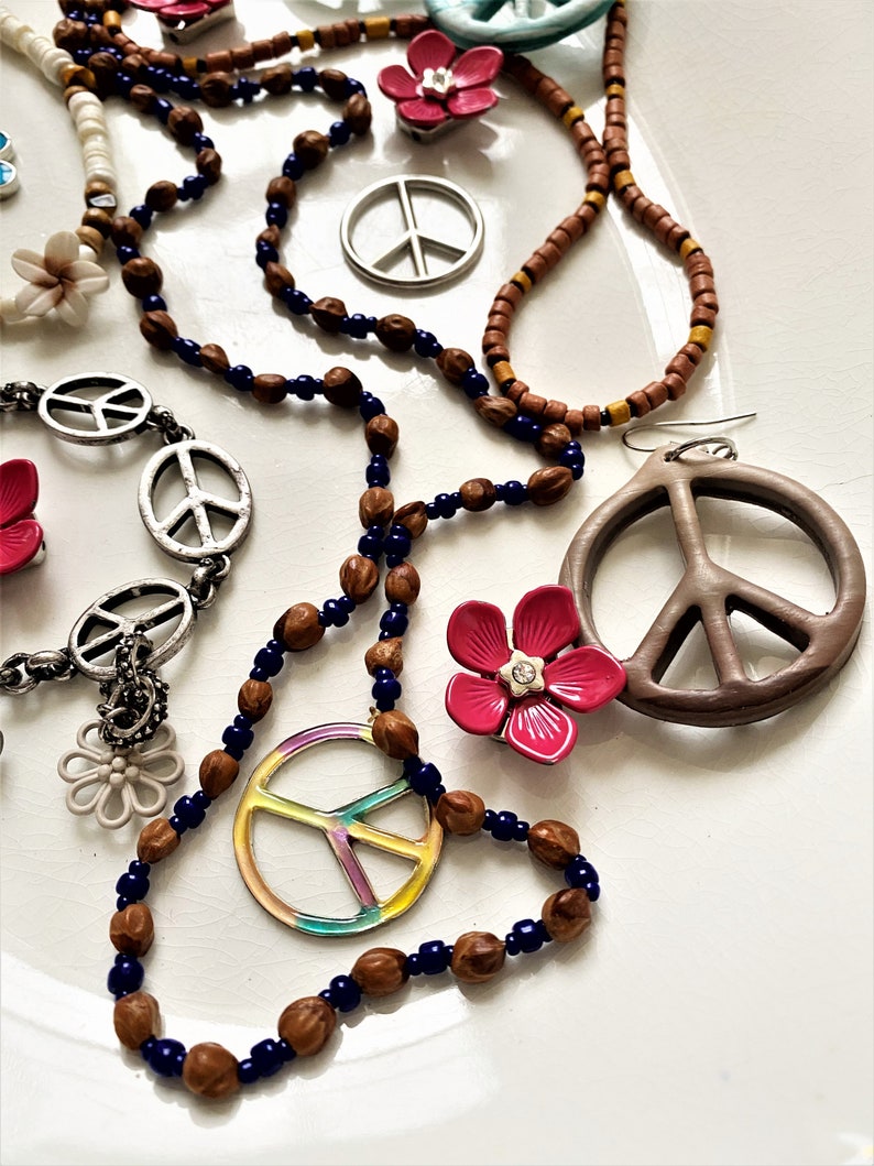jewelry craft lot destashFlower Child PeaceThemereclaimed for repurposing or wearing--mixed lot of 17 items