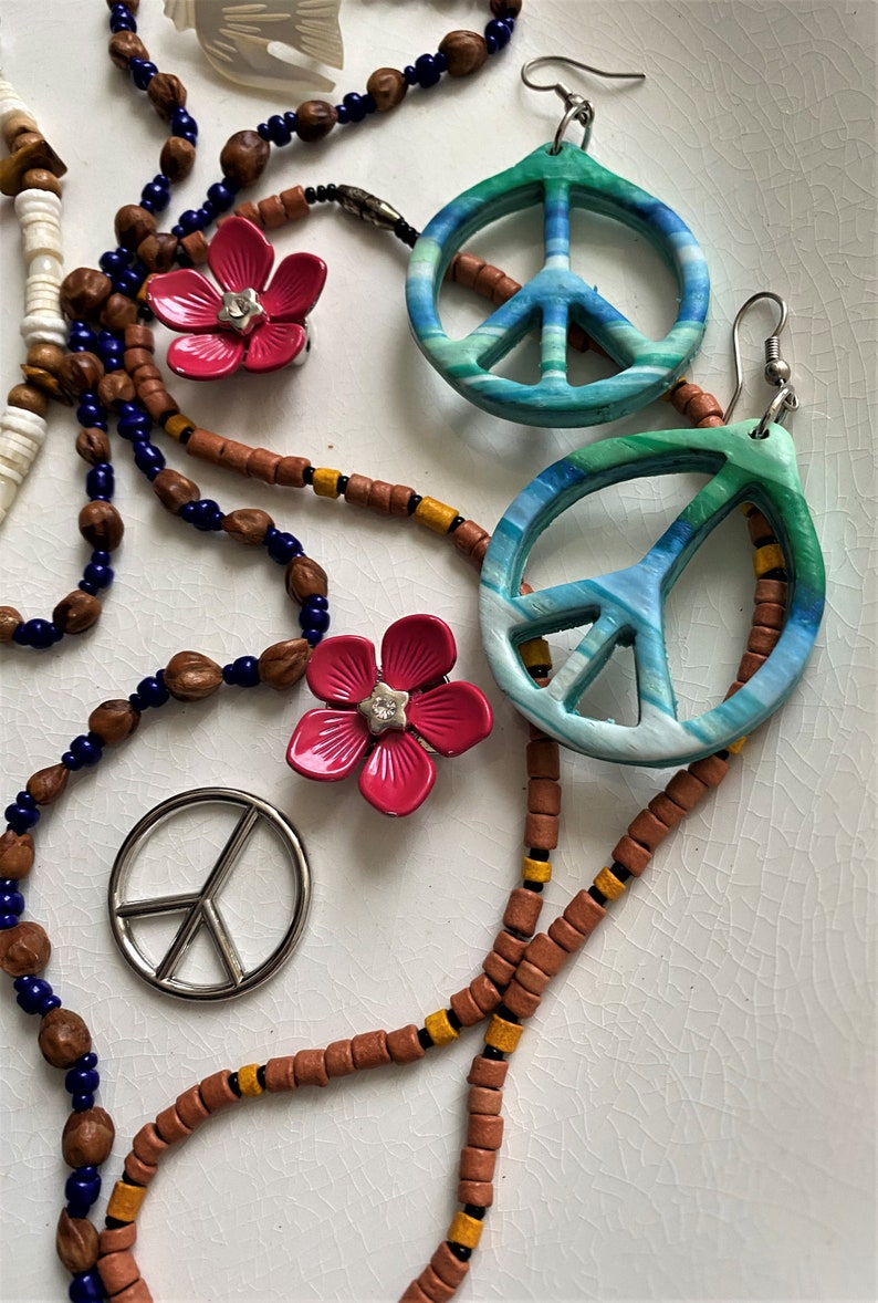 jewelry craft lot destashFlower Child PeaceThemereclaimed for repurposing or wearing--mixed lot of 17 items
