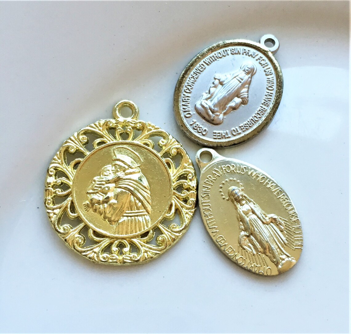 Christian religious medals//gold tone and silver tone Etsy