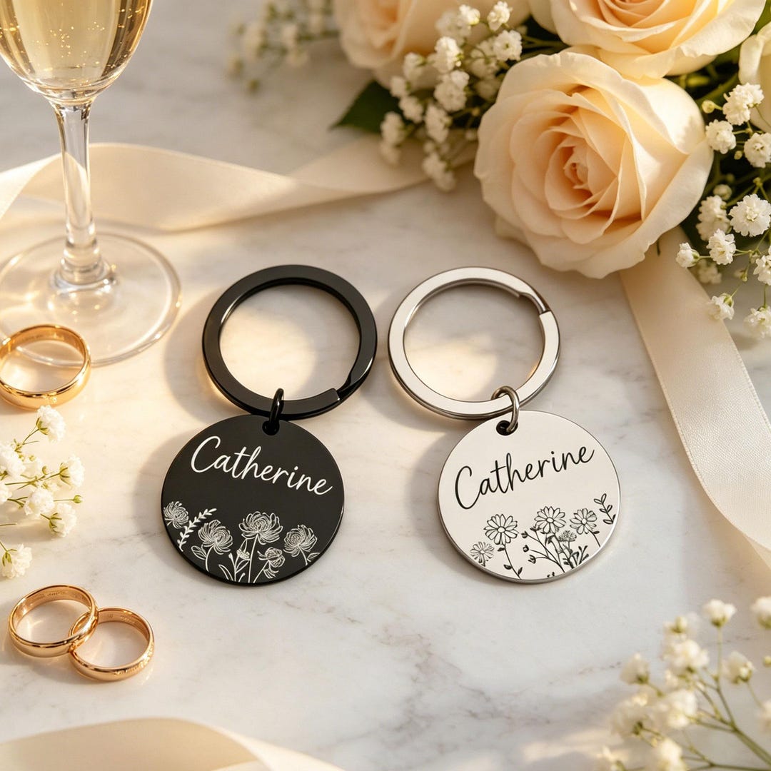 Custom Engraved Keyring, Customized December Flower Keychain，birth ...
