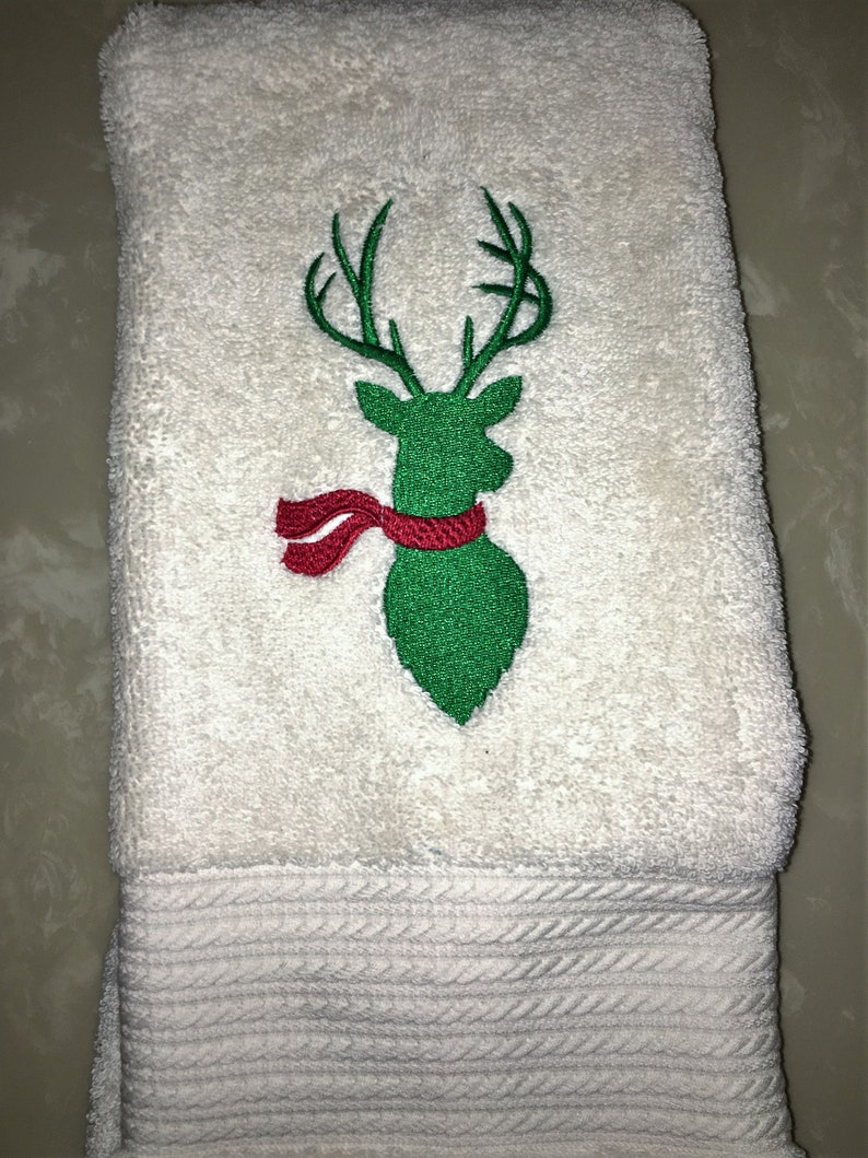 Embroidered Christmas Reindeer/ Hand Towel/Christmas Etsy