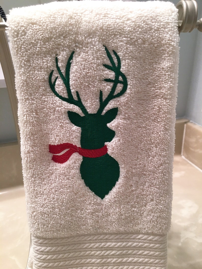 Embroidered Christmas Reindeer/ Hand Towel/Christmas Etsy