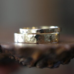 hammered flat band wedding set 14k 2 rings image 3