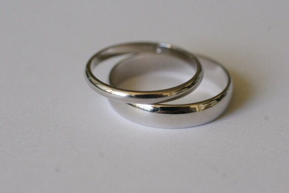 10k White Gold Half Round Wedding Band Set (2 Rings) - Etsy