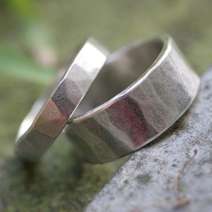 Hammered Sterling Silver Bands 2 rings image 4