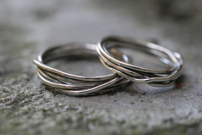 Fit to be tied wedding band set 2 rings in Sterling Silver image 5