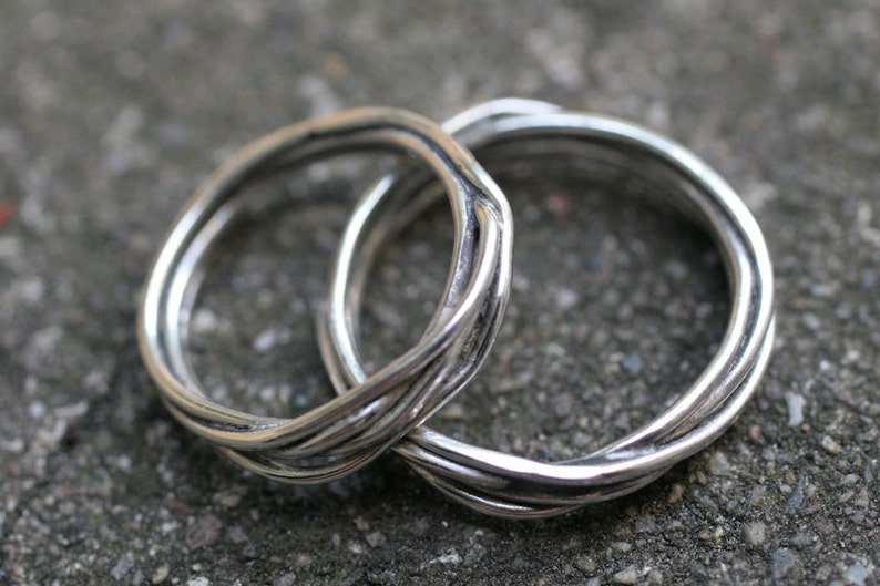 Fit to be tied wedding band set 2 rings in Sterling Silver image 2