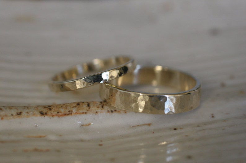 hammered flat band wedding set 14k 2 rings image 4