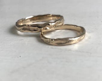 14k gold organic wedding bands