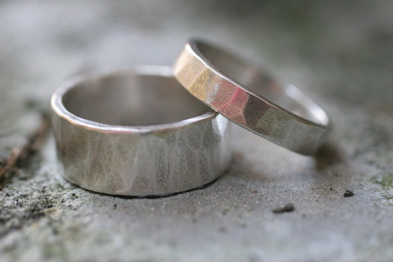 Hammered Sterling Silver Bands 2 rings image 2