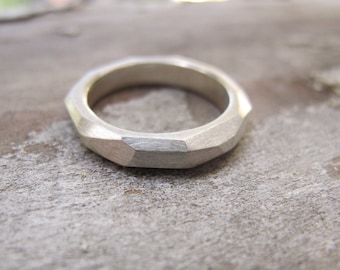 Faceted sterling silver band