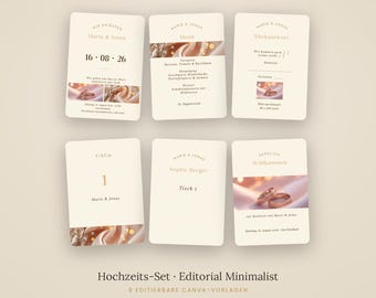 Wedding Set Template Canva 6-Piece | Editorial Minimalist Beige | Invitation Menu Table Number Place Card Welcome | Editable Download