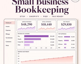 Boekhoudspreadsheet voor kleine bedrijven | Etsy, Shopify, POD Tax Tracker (Google Spreadsheets, Excel)