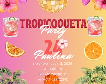 Invitación de cumpleaños Tropicoqueta (digital y personalizable)