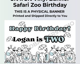 Personalized Safari Birthday Banner | Zoo Animal Birthday Banner | Custom Name Any Age Sign | Jungle Party Decor