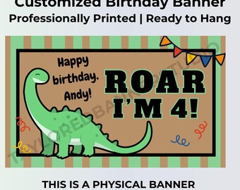 Dinosaur 4th Birthday Vinyl Banner | Roar I'm 4 | Personalized Boy Birthday Banner | Custom Photo Backdrop