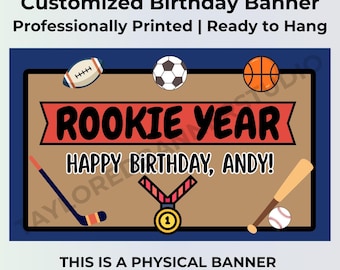 Sports Birthday Banner | Rookie Year Birthday Banner | Personalized First Birthday Banner | Custom Printed Vinyl Banner | Ready to Hang