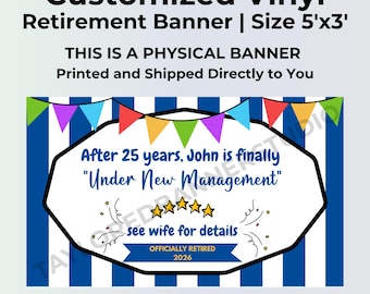 Funny Retirement Banner | Under New Management Retirement Party Banner | Personalized Retirement Banner | Office Retirement Decor