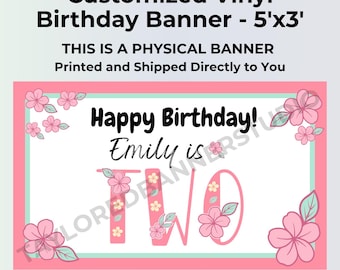 Personalized Floral Birthday Banner | TWO Sweet Floral Sign | Pink Flower Party Decor | Printed Vinyl Banner