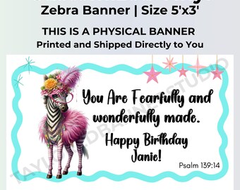 Fearfully and Wonderfully Made Banner | Christian Birthday Banner | Printed 5x3 Vinyl Banner | Zebra Collective Decor