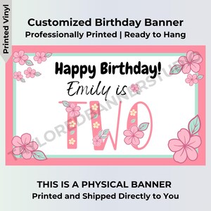 Personalized Floral Birthday Banner | TWO Sweet Pink Floral Decor | 5x3 Vinyl | Ready to Hang