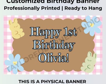 First Birthday Banner Girl | Personalized 1st Birthday Banner | Bunny Birthday Banner | Custom Printed Vinyl Banner