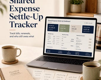 Shared Expense Tracker Spreadsheet for Roommates and Couples, Household Bills Settle-Up Dashboard, Subscription Renewal Tracker