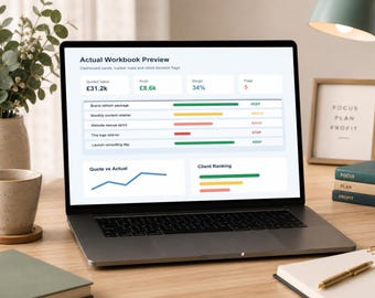 Client Project Profitability Dashboard Excel Spreadsheet for Service Businesses | Job Costing & Quote vs Actual Tracker