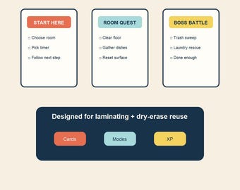 ADHD Cleaning Quest Reset Kit Printable | ADHD Cleaning Checklist, Executive Dysfunction Room Reset Cards PDF