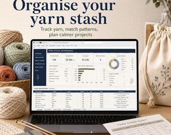 Yarn Stash Inventory Project Planner for Knitters and Crocheters, Stash Tracker Spreadsheet, Project Queue and Pattern Match Workbook
