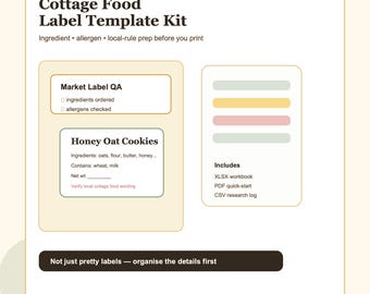 Home Bakery Label Organizer | Cottage Food Ingredient & Allergen Checklist System