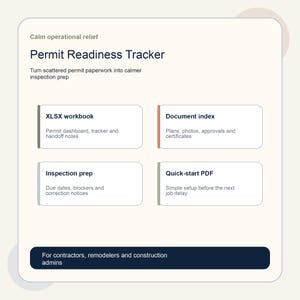 Construction Permit Tracker Spreadsheet for Contractors, Inspection Readiness Log & Permit Document Checklist