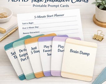 Schede di avvio delle attività per ADHD / Mazzo di promemoria stampabili per le funzioni esecutive e pianificatore di avvio in 5 minuti