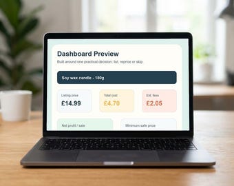 Etsy Pre-Listing Profit Calculator Spreadsheet | Handmade Pricing, Fee Checker & Product Viability Dashboard
